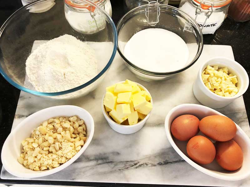 Ingredients for White Chocolate and Macadamia Blondies